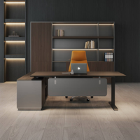 Bureau de direction en forme de L électrique à double moteur de luxe en noyer pour bureau de patron