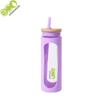 Gobelet à eau en verre Borosilicate en bambou, avec manches en silicone et paille, logo personnalisé OEM, sans BPA, 600ML/21oz, GA2010