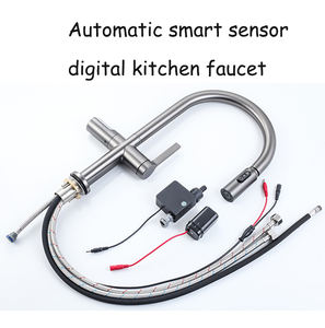Pistola automática de latón sin contacto, grifos grises de cocina con sensor 360, <span class=keywords><strong>grifo</strong></span> digital inteligente infrarrojo giratorio, grifos extraíbles de cocina - Product Image 6