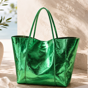 Borsa da Spiaggia Grande di Lusso OEM per Donna, Finitura Metallizzata, Impermeabile, con Logo e Motivo Personalizzabili - Product Image 1