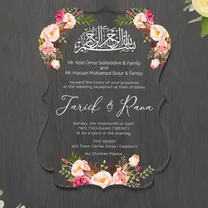 Invitations de mariage personnalisées en acrylique transparent, cartes de vœux d'invitation en or avec impression UV pour mariage