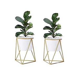 Pot à fleurs rond sur mesure en fer blanc avec support doré au meilleur prix en Inde - Product Image 1