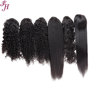 Demi-Perruque FH <span class=keywords><strong>Naturel</strong></span> Noir 100% <span class=keywords><strong>Cheveux</strong></span> Humains 3-en-1 <span class=keywords><strong>Cheveux</strong></span> Birmans Bouclés avec Pince et Cordon - Product Image 3