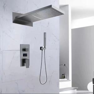 Grifo de ducha oculto de cobre, <span class=keywords><strong>cascada</strong></span> gris integrada, pantalla Digital en <span class=keywords><strong>la</strong></span> pared, refuerzo de baño pulido, uso doméstico suave - Product Image 4