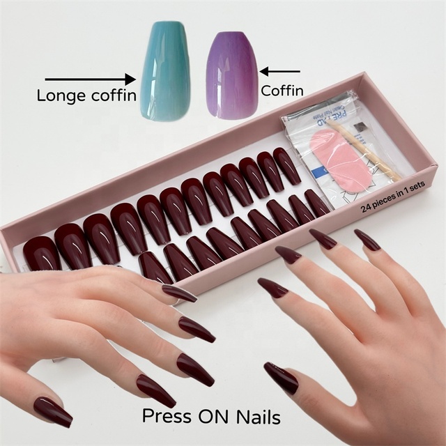 2025 Latest Style Trend 24-Piece OEM Custom Luxury Designer Stiletto Almond Medium Long Square ABS Artificial Finger Press Nails
