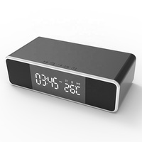Bt Speaker Muziek Wekker Mobiele Telefoon 5W Draadloze Oplader Klok Spiegel Met Nachtlampje Digitale Thermometer Bureauklok