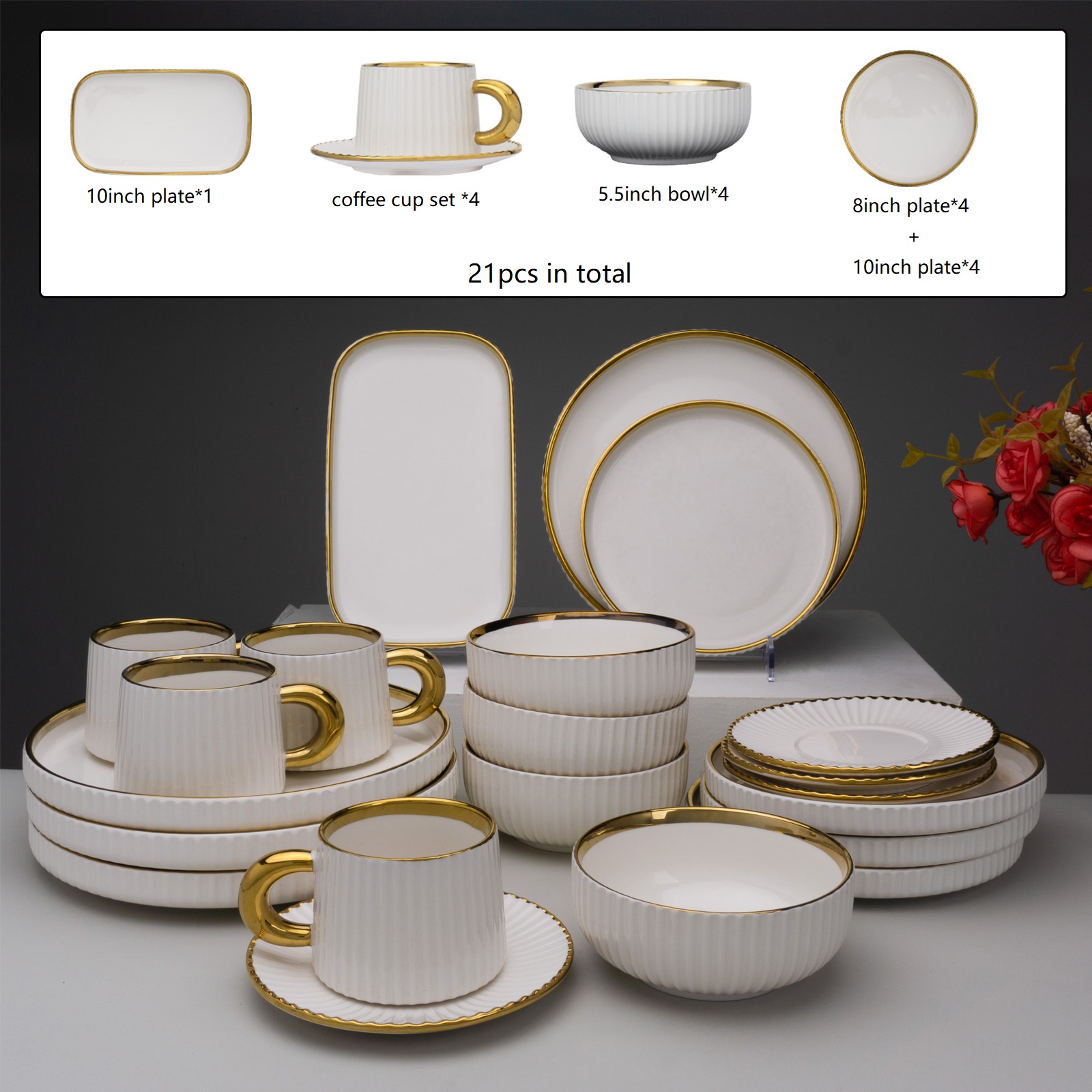 Conjunto de oro blanco para 4 personas.