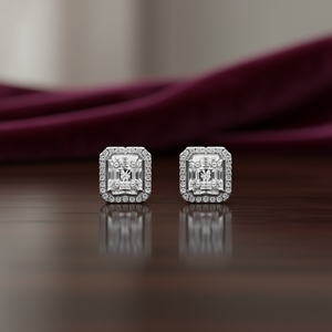 Orecchini a lobo classici in oro bianco con diamante taglio smeraldo incastonato a castone per donna, design geometrico, gioielli raffinati E1387 - Product Image 2