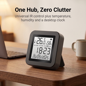 Compteur intelligent d'affichage de la température et de l'humidité avec télécommande IR, horloge numérique LCD, notification d'alarme de température maximale et minimale - Product Image 3