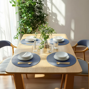 Sets de table ronds en PP tissé à la main de 38 cm, couleur unie, pour salle à manger et cuisine, protection anti-chaleur, dessous de plat, dessous de verre - Product Image 2