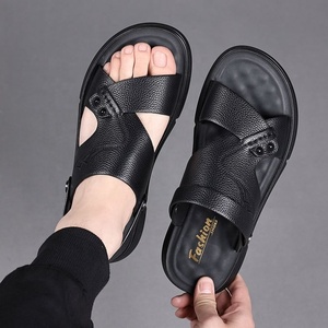 Sandales d'été en cuir pour hommes, à bout ouvert, semelle extérieure en caoutchouc, semelle intermédiaire en EVA, style plage, chaussures décontractées à enfiler - Product Image 4