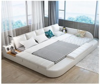 Luxus Multifunktion ales Smart Leder Familien bett: Lautsprecher USB-Anschlüsse Hebetisch & Aufbewahrung tisch für 3-4 Personen Eltern-Kind-Gebrauch