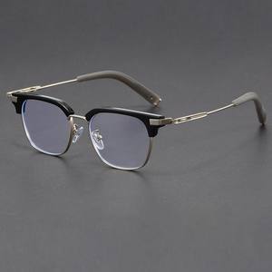 Monturas de anteojos de Metal óptico para hombre Premium Anti azul gris claro ceja aleación de plata Monturas Gafas - Product Image 4