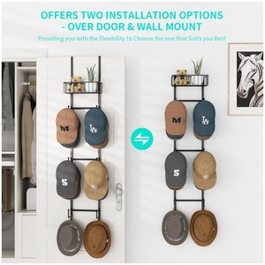 Over Door Hat Rack With 4 Layers And Hooks For Caps And Bags <b>Storage</b> Organizer Black Metal <b>Wall</b> Mounted <b>Bedroom</b> Entryway Use - Product Image 2