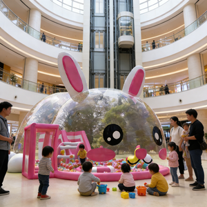 บ้านลมเป่าลมรูปกระต่ายสีชมพูสำหรับเด็ก สนามเด็กเล่นธีมการ์ตูน บอลใส คริสตัลพาเลซ - Product Image 1