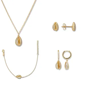 925 Sterling Silver 14K 18K Gold Plated Sea Life Creature Ocean Collection Seashell Bracelet Necklace Earrings Women Jewelry Set
