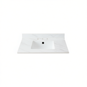 Plan de toilette en marbre blanc de 43 pouces, à poser sous le meuble, rectangulaire, avec trous de robinetterie pré-percés, vasque en céramique, design moderne - Product Image 1