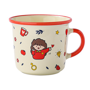 <b>Ceramic</b> Mug Cartoon Design Blue Handle Cute Couple Gift Present Breakfast Milk <b>Cup</b> Screen Printing - Product Image 4