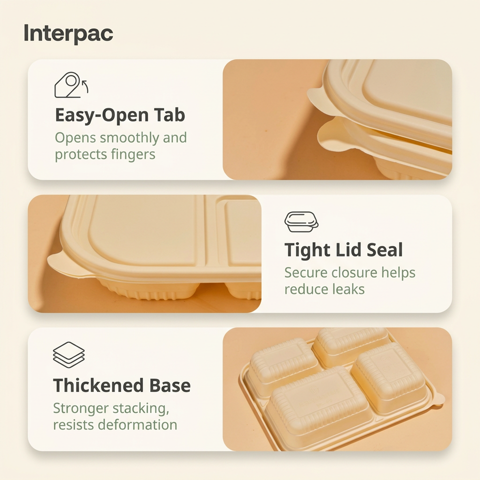 Interpac Cornstarch Food Container 3 4 Compartment 1000ml Biodegradable ...