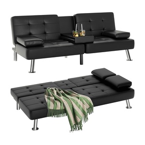 Ensemble de canapé-lit <span class=keywords><strong>Futon</strong></span> convertible noir classique inclinable de bureau réglable avec fonction pliable pour chambre ou salon - Product Image 1