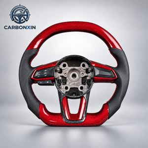 Volant sport à fond plat forgé sur mesure, 3 branches, en fibre de carbone et cuir pour Mazda 3/6/CX3/CX5/CX8/CX9/MX-5 (2014) - Product Image 1