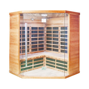 Sala de sauna infrarroja seca de madera maciza para interiores de madera de cicuta canadiense con calentadores de fibra de carbono - Product Image 1