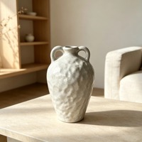 Vase en céramique artisanale Wabi Sabi moucheté, avec deux poignées, vase décoratif texturé pour la table, pour la décoration de la maison et du salon