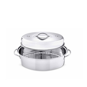Stainless Steel Roasting <strong>Pan</strong> Oval <strong>Roaster</strong> <strong>Pans</strong> 3 Pieces <strong>Turkey</strong> Baking Tray With Rack &amp; Lid - Product Image 2