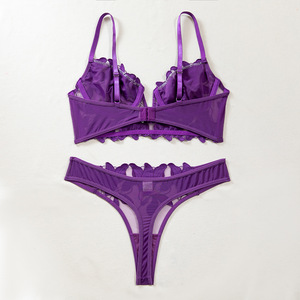 Ensemble de lingerie sexy à col en V profond avec broderie florale, nouvelle arrivée, ensemble de soutien-gorge ultra-fin pour femme - Product Image 6