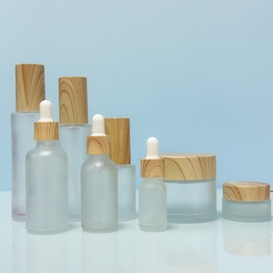 A Set of Frosted <b>clear</b> Frosted Personal Skin Care Glass Dropper Bottles Lotion Spray Lotion Bottle and Glass Jar with Bamboo Lid - Product Image 5