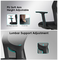 Chaise de bureau exécutive moderne à accoudoirs réglables, siège confortable en PP, cadre en nylon noir, ergonomique, pour bureau à domicile, maille respirante, réglable en hauteur