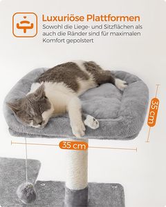 Arbre à chat multi-niveaux 143 cm de haut avec 4 poteaux, 2 plateformes, hamac et grotte - Product Image 3
