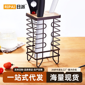 ชั้นวางมีด Ripai ท็อปไม้ โครงเหล็กทรงสี่เหลี่ยม ทันสมัย สำหรับวางบนเคาน์เตอร์ครัว พร้อมที่คว่ำจานและที่เก็บของ มีขาตั้ง - Product Image 5