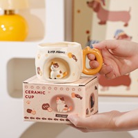Mug en céramique MSH 400 ml, motif chat mignon, pour petit-déjeuner, lait, café, usage quotidien à la maison ou au bureau