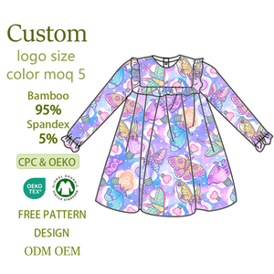 Abito in Bambù alla Moda per Bambine, Bellissimi Modelli di Vestitini Autunnali <span class=keywords><strong>con</strong></span> Stampa a Farfalla per Bambini - Product Image 1