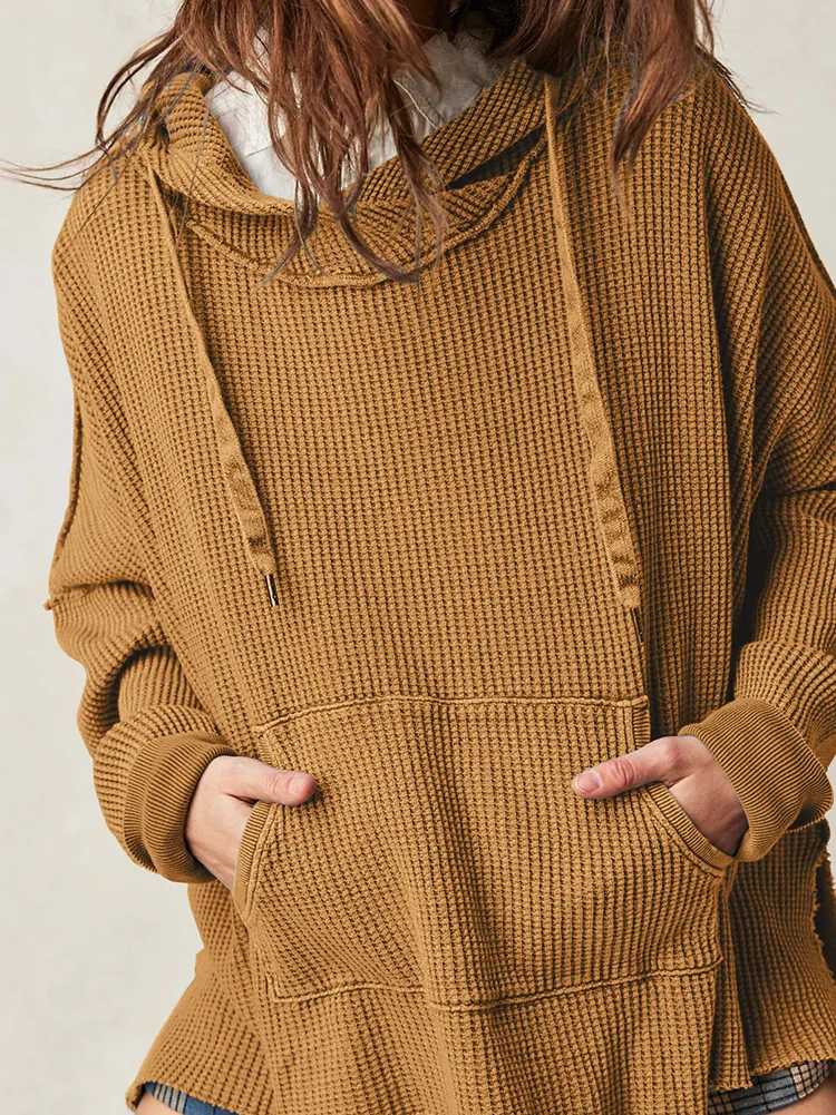 महिलाओं के लिए फ़ैक्टरी कस्टम निट टॉप वियर हुडी वफ़ल ढीला बुना हुआ स्वेटर स्वेटर