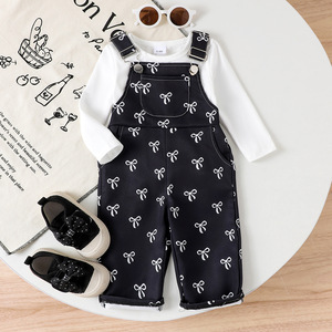 Nuovi Completi Autunnali per Bambine, Set di Abbigliamento con Pantaloni con Bretelle Stampati a Fiocco e <span class=keywords><strong>Canottiera</strong></span> Bianca, 2 Pezzi - Product Image 6