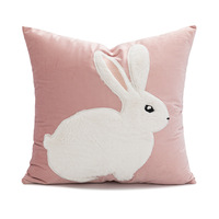 Modernes, schlichtes, umweltfreundliches, besticktes Kissen im Ins-Stil, quadratisch, aus Polyester, mit rosa Kaninchenmotiv, für Wohnzimmer, Sofa, Osterdekoration
