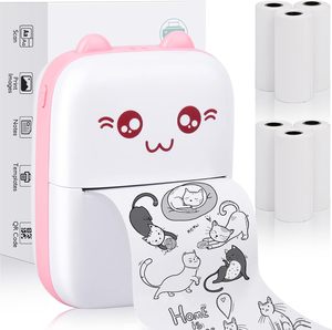 Mini imprimante à autocollants, imprimante thermique portable avec 7 rouleaux de papier, imprimante intelligente sans encre Bluetooth compatible avec IOS et Android - Product Image 1