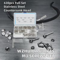Penjualan Panas 630pcs Sekrup M3 Panjang 10mm Baja Tahan Karat Kepala Countersunk Mur Metrik dan Ring untuk Mesin Ulir