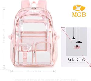 حقيبة ظهر شفافة كبيرة من كلوريد البولي فينيل مبطنة للفتيات ثقيلة وشفافة لحقيبة الكتب المدرسية الوردية مع حقيبة ظهر مغلقة بسحاب - Product Image 5