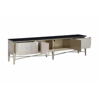 Meuble TV de luxe sur mesure style manoir de Dubaï, console moderne en acier inoxydable faite à la main avec incrustation de nacre pour salon