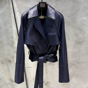 Blazer en cuir de haute qualité, <span class=keywords><strong>veste</strong></span> en cuir d'agneau véritable, <span class=keywords><strong>veste</strong></span> en cuir souple pour femmes, <span class=keywords><strong>veste</strong></span> verte - Product Image 2