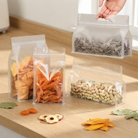 Pochette plate transparente à fermeture éclair avec poignée, surface mate résistante à l'humidité, sacs en plastique pour l'emballage alimentaire