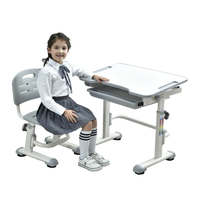Table et chaise ergonomiques à hauteur réglable pour enfants, ensemble de bureau et de chaise avec plateau d'habillage pour enfants (rose/bleu/gris)