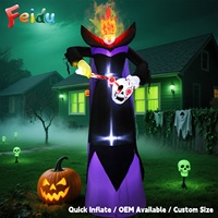 Feidu FD-21 Décoration Gonflable d'Halloween de 3 m – Grim Reaper Sans Tête avec Lumières LED Effet Flamme et Crâne Sculpté, Décoration de Jardin/Extérieur