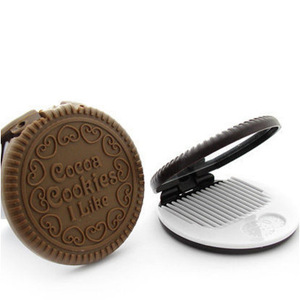Portable <b>foldable</b> chocolate sandwich cookie makeup <b>mirror</b> with comb, cute princess-style <b>foldable</b> round <b>mirror</b>. - Product Image 1
