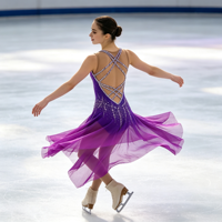 Robe de patinage artistique violette à col en V, dos croisé, ornée de strass, pour filles et femmes adultes