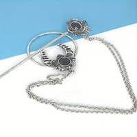 Épingle à cheveux vintage en forme de croissant de lune Kun Hong, accessoires baguette de sorcière viking plaquée argent, coiffe en alliage pour filles, 15 cm, cadeau