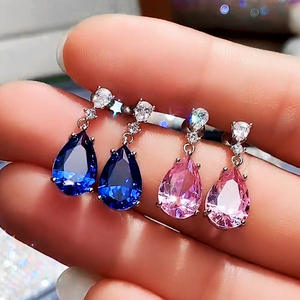 Pendientes de Diamantes Llant, Corte Pera, Zafiro Azul Rosa, Fantasía, Oro Blanco Natural, Certificado GIA, Joyería Clásica de Boda para Mujer - Product Image 5
